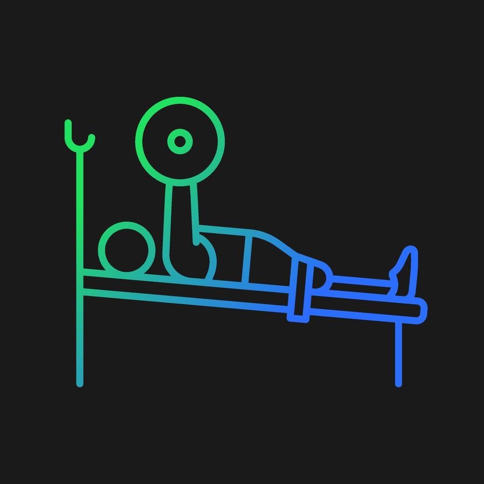 Powerlifting gradient vector icon for dark theme. Sportsman lifts big weights. Athlete with physical disability. Thin line color symbol. Modern style pictogram. Vector isolated outline drawing