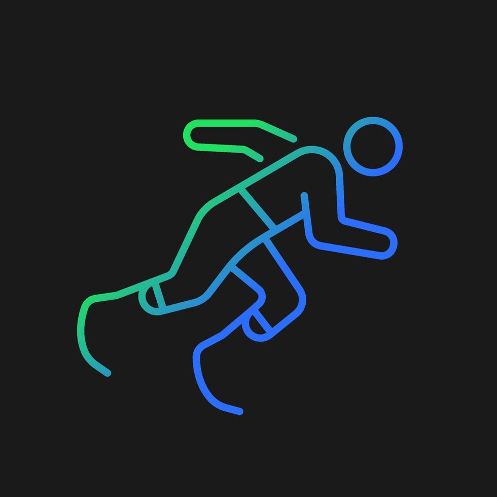 icono de vector de gradiente de atletismo para tema oscuro. competencia deportiva de carrera individual. atleta con discapacidad. símbolo de color de línea delgada. pictograma de estilo moderno. dibujo de contorno aislado vectorial