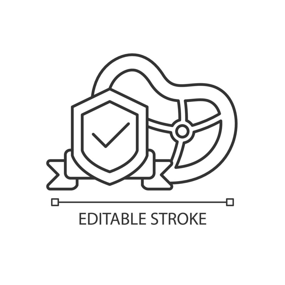 Food safety linear icon. Food hygiene. Foodborne illness prevention. Preparation and conservation. Thin line customizable illustration. Contour symbol. Vector isolated outline drawing. Editable stroke