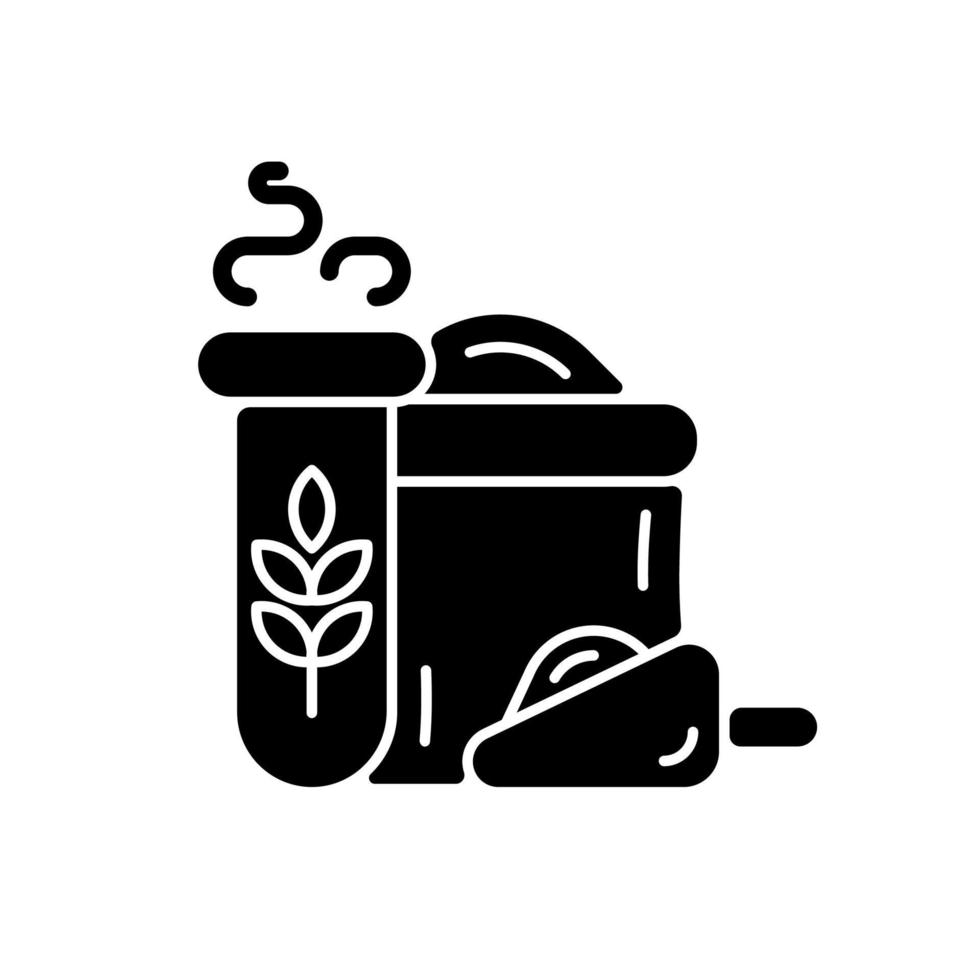 Wheat and flour quality test black glyph icon. Flour milling industry production control. Cereals monitoring and analysis. Silhouette symbol on white space. Vector isolated illustration