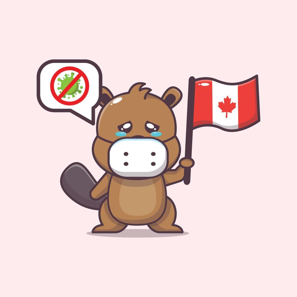 canada day illustration with cute beaver cartoon character vector