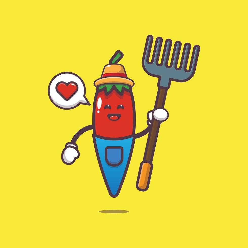 cute farmer chilli cartoon character illustration vector