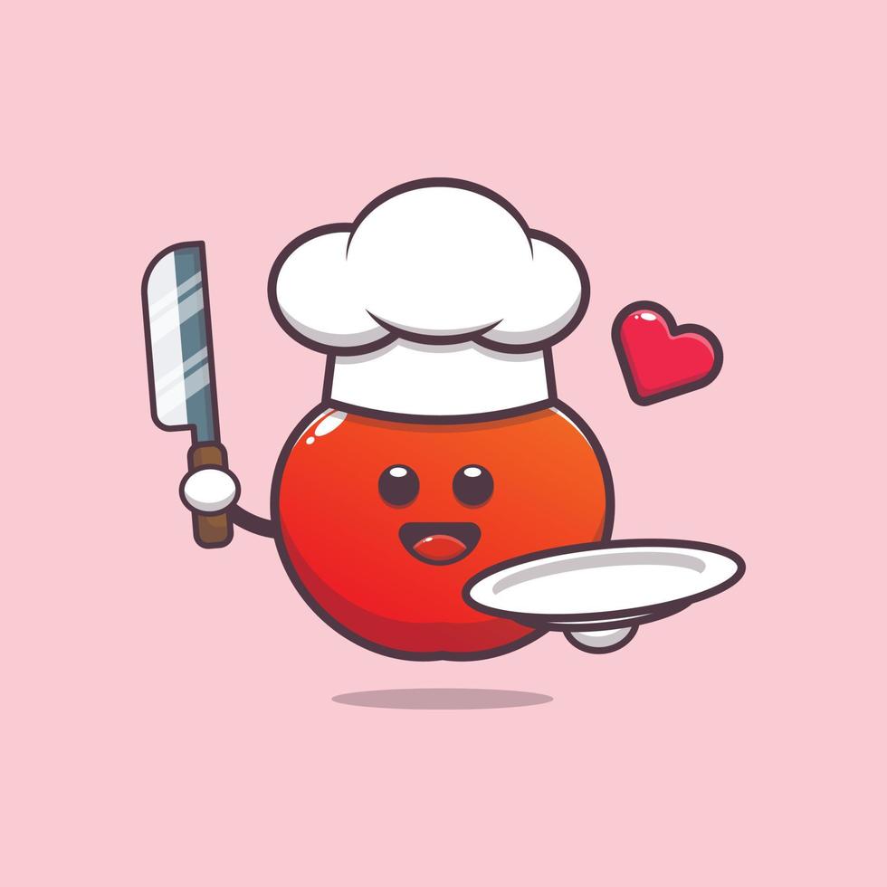lindo tomate con sombrero de chef con cuchillo y plato vector