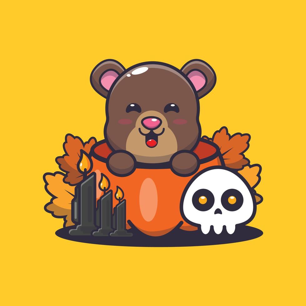 Cute bear in halloween pumpkin vector