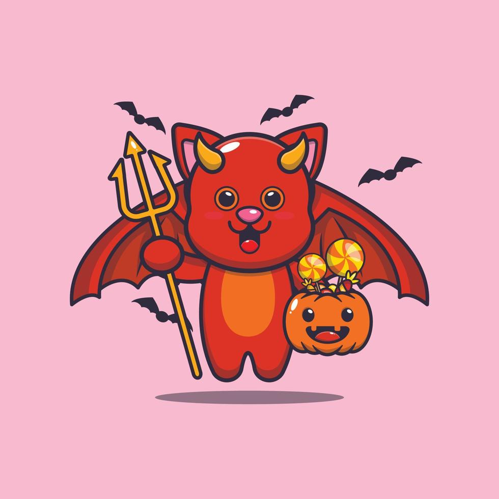 Cute devil cat in halloween day vector