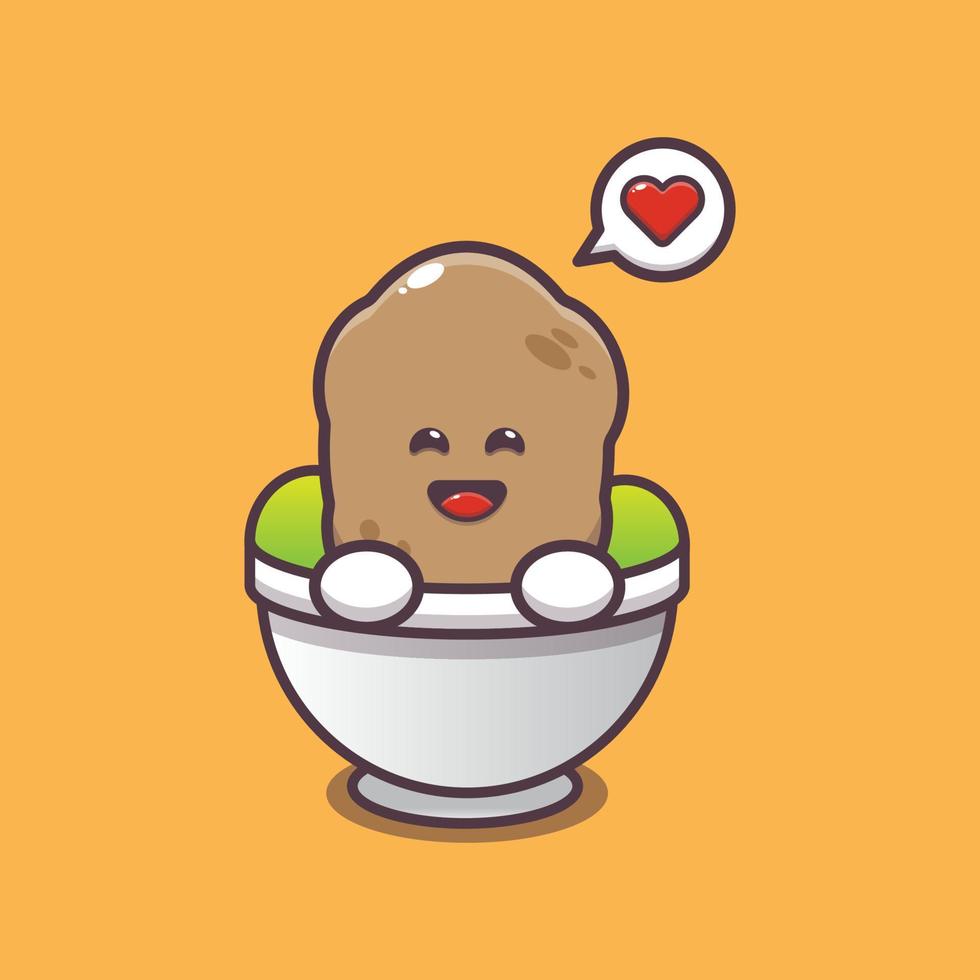 cute potato cartoon character in bowl vector