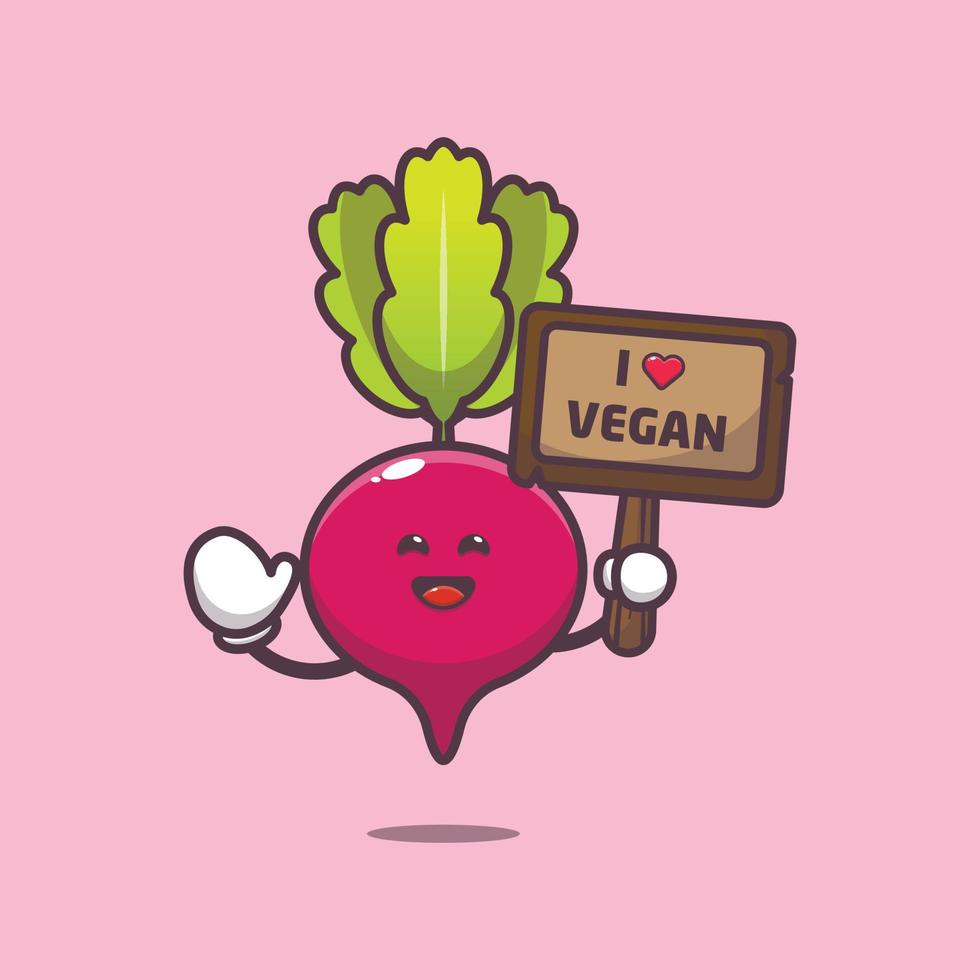 cute radish with love vegetable greeting board vector