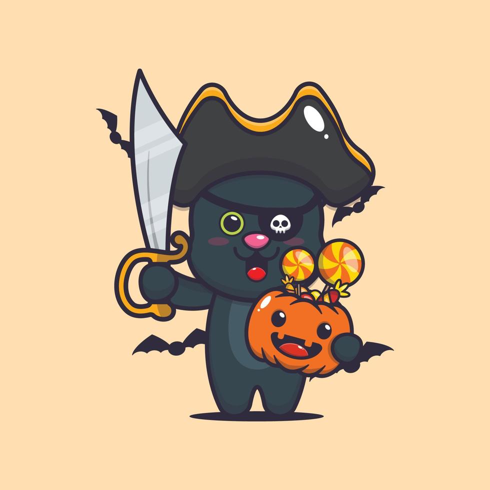 lindo gato con disfraz de piratas en el día de halloween vector