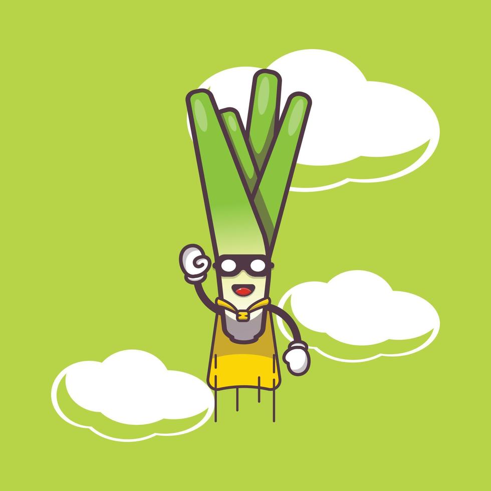 cute super leek cartoon character illustration vector
