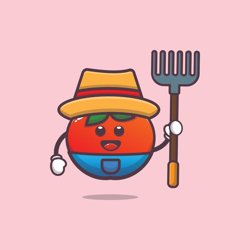 cute farmer tomato cartoon character illustration vector