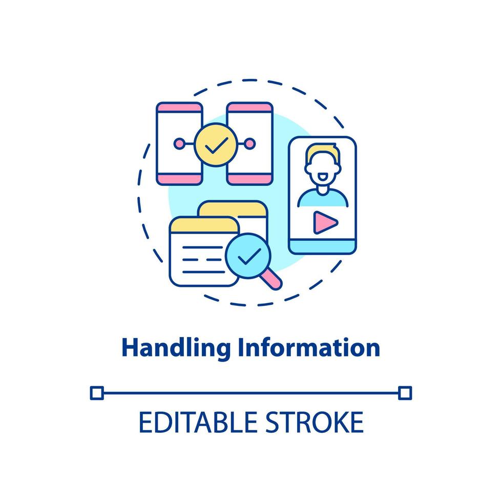 Handling information concept icon. Search and share content. Digital skills abstract idea thin line illustration. Isolated outline drawing. Editable stroke. Arial, Myriad Pro-Bold fonts used vector