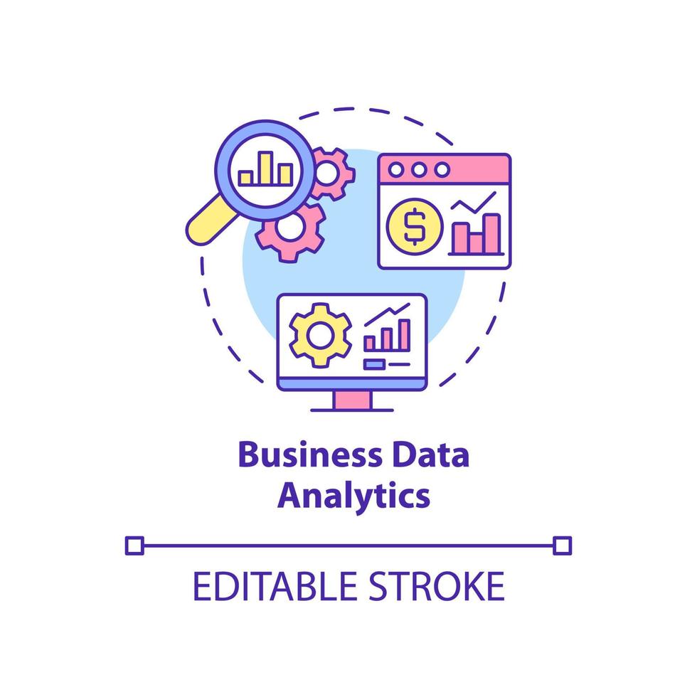 Business data analytics concept icon. Information research. Major digital skills abstract idea thin line illustration. Isolated outline drawing. Editable stroke. Arial, Myriad Pro-Bold fonts used vector
