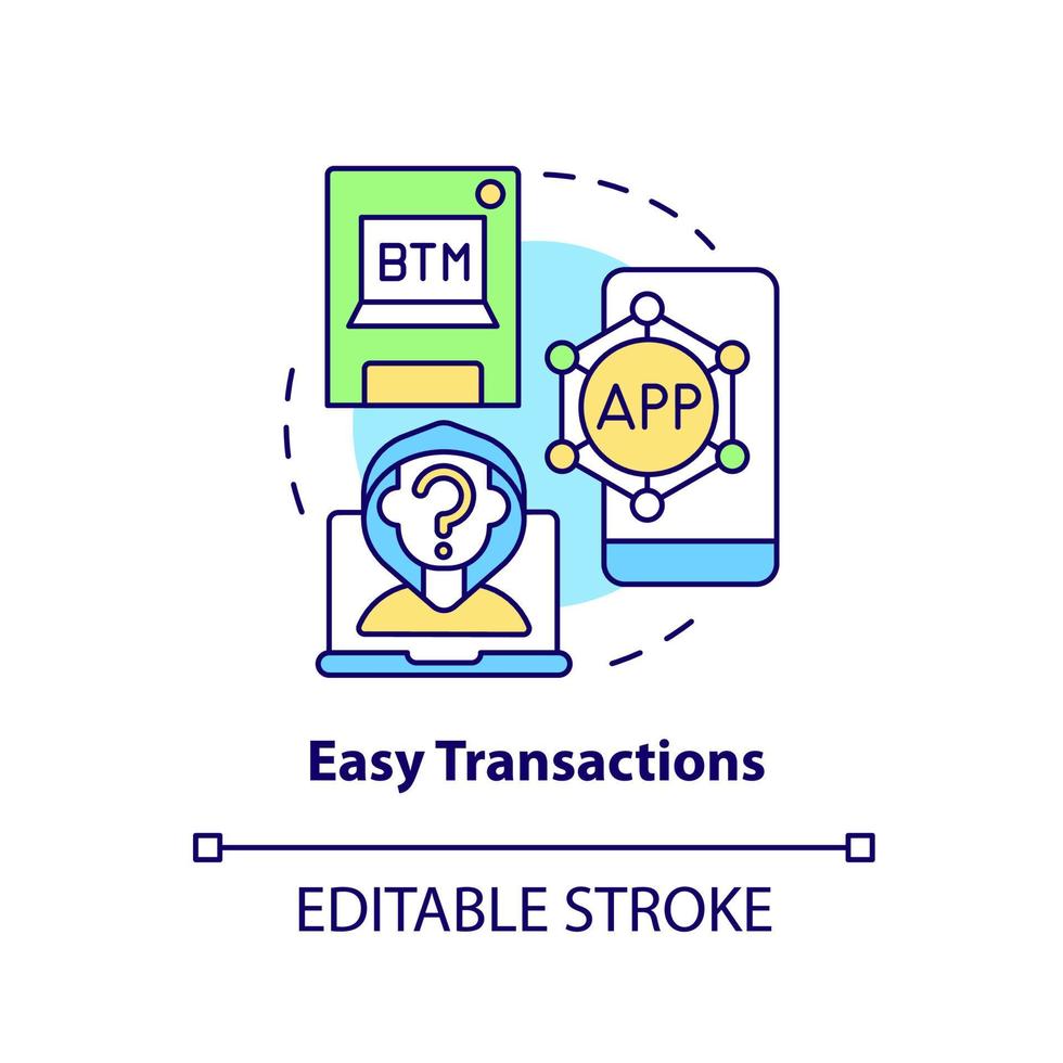 Easy transactions concept icon. Cryptocurrency pros abstract idea thin line illustration. Centralized exchanges. Isolated outline drawing. Editable stroke. Arial, Myriad Pro-Bold fonts used vector