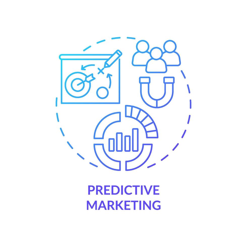 Predictive marketing blue gradient concept icon. Advertising cases research. Customer engaging abstract idea thin line illustration. Isolated outline drawing. Myriad Pro-Bold font used vector