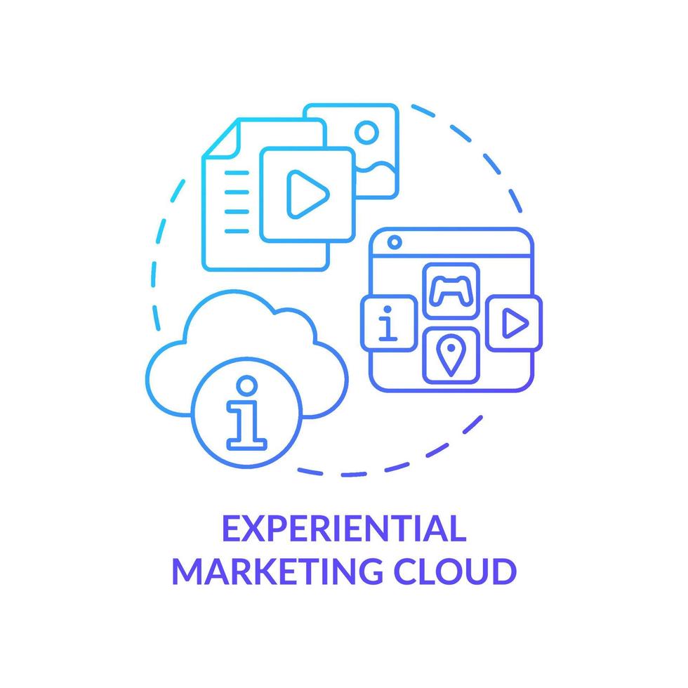 Experiential marketing cloud blue gradient concept icon. Data storage. E-commerce promotion campaign abstract idea thin line illustration. Isolated outline drawing. Myriad Pro-Bold font used vector