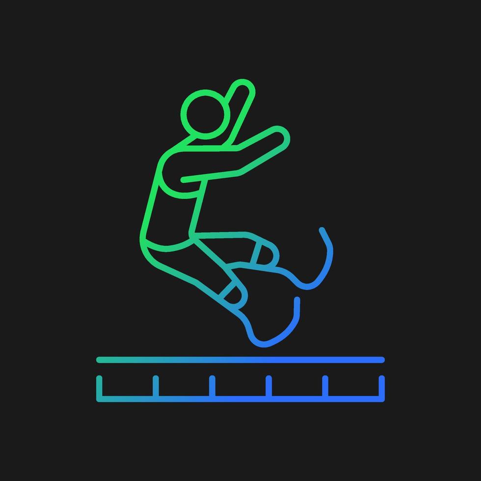 Long jump gradient vector icon for dark theme. Jumping for distance. Horizontal jump. Sportsman with prosthesis. Thin line color symbol. Modern style pictogram. Vector isolated outline drawing