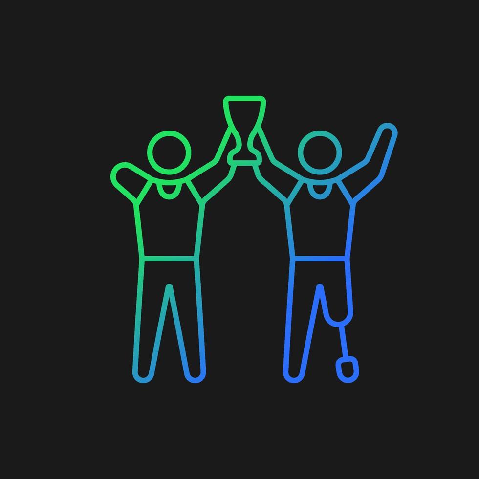 Sportsman with physical disability. gradient vector icon for dark theme. Sportsman with prize. Athlete with disability. Thin line color symbol. Modern style pictogram. Vector isolated outline drawing