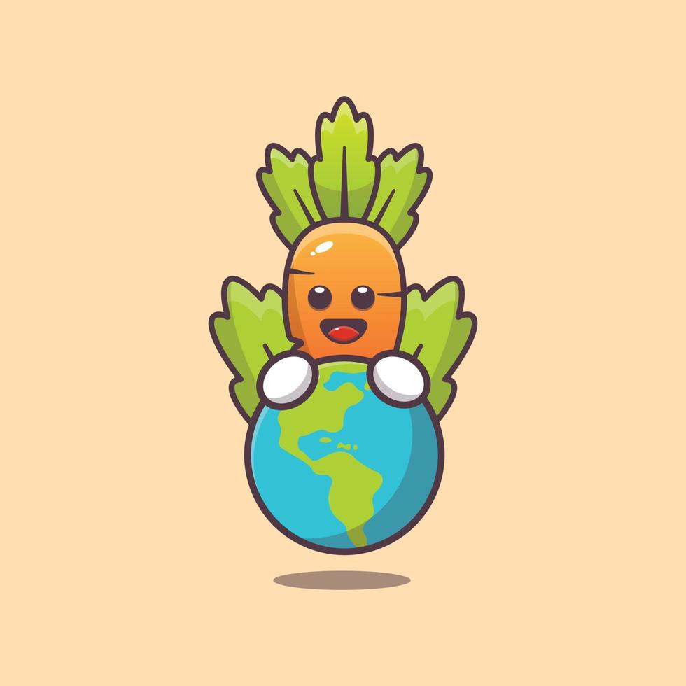 cute carrot cartoon character hugging earth vector