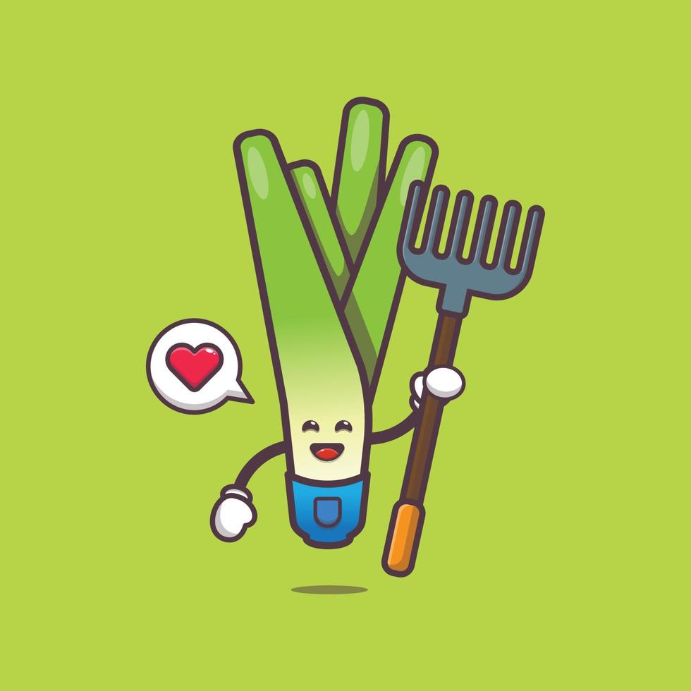 cute farmer leek cartoon character illustration vector