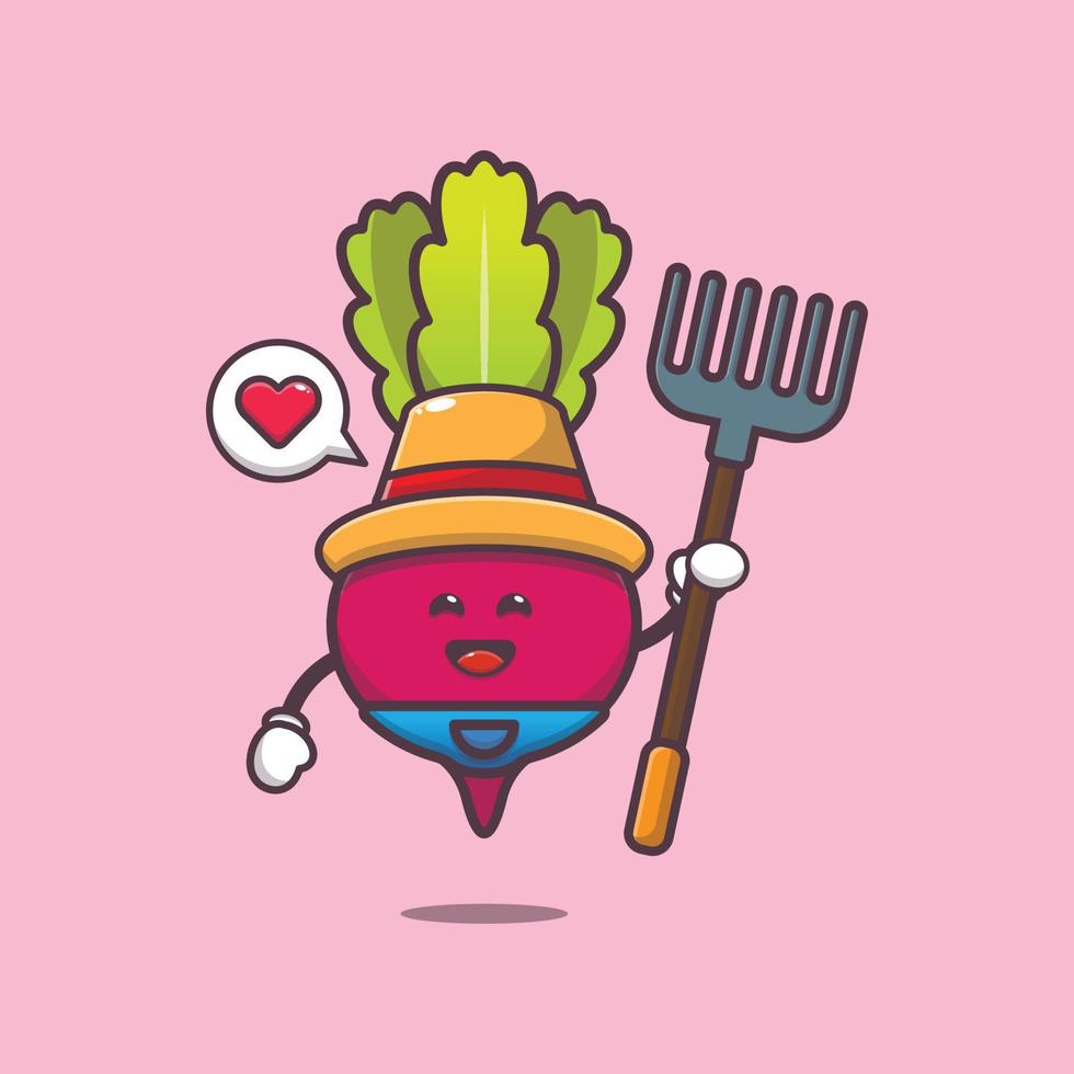 cute farmer radish cartoon character illustration vector