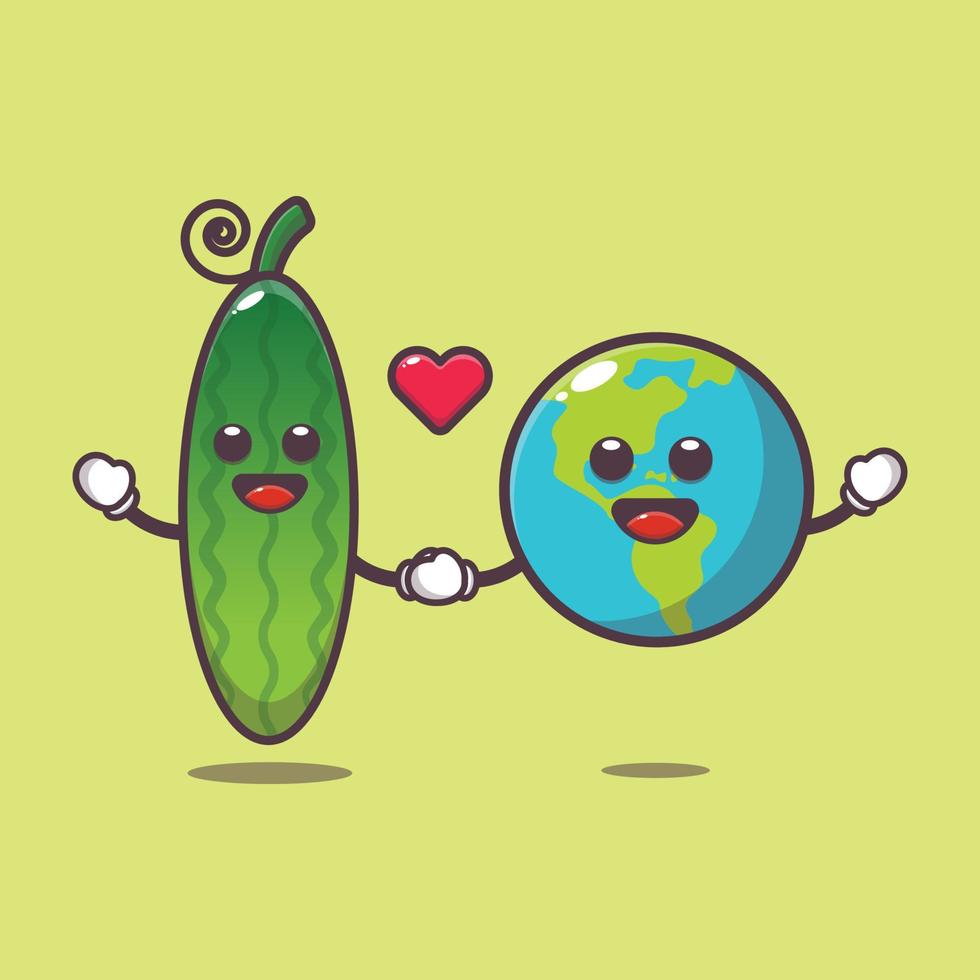 cute cucumber and earth cartoon character illustration vector