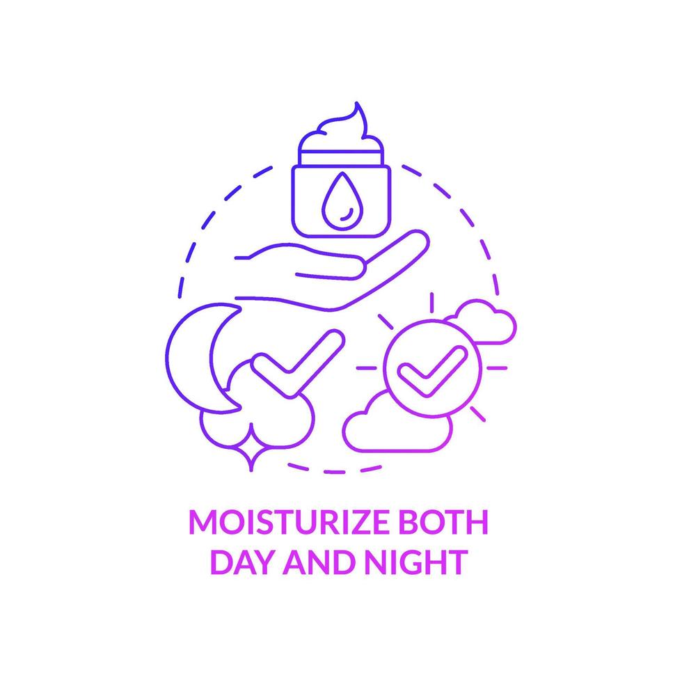 Moisturize both day and night purple gradient concept icon. Beauty advice. Skincare routine abstract idea thin line illustration. Isolated outline drawing. Roboto-Medium, Myriad Pro-Bold fonts used vector