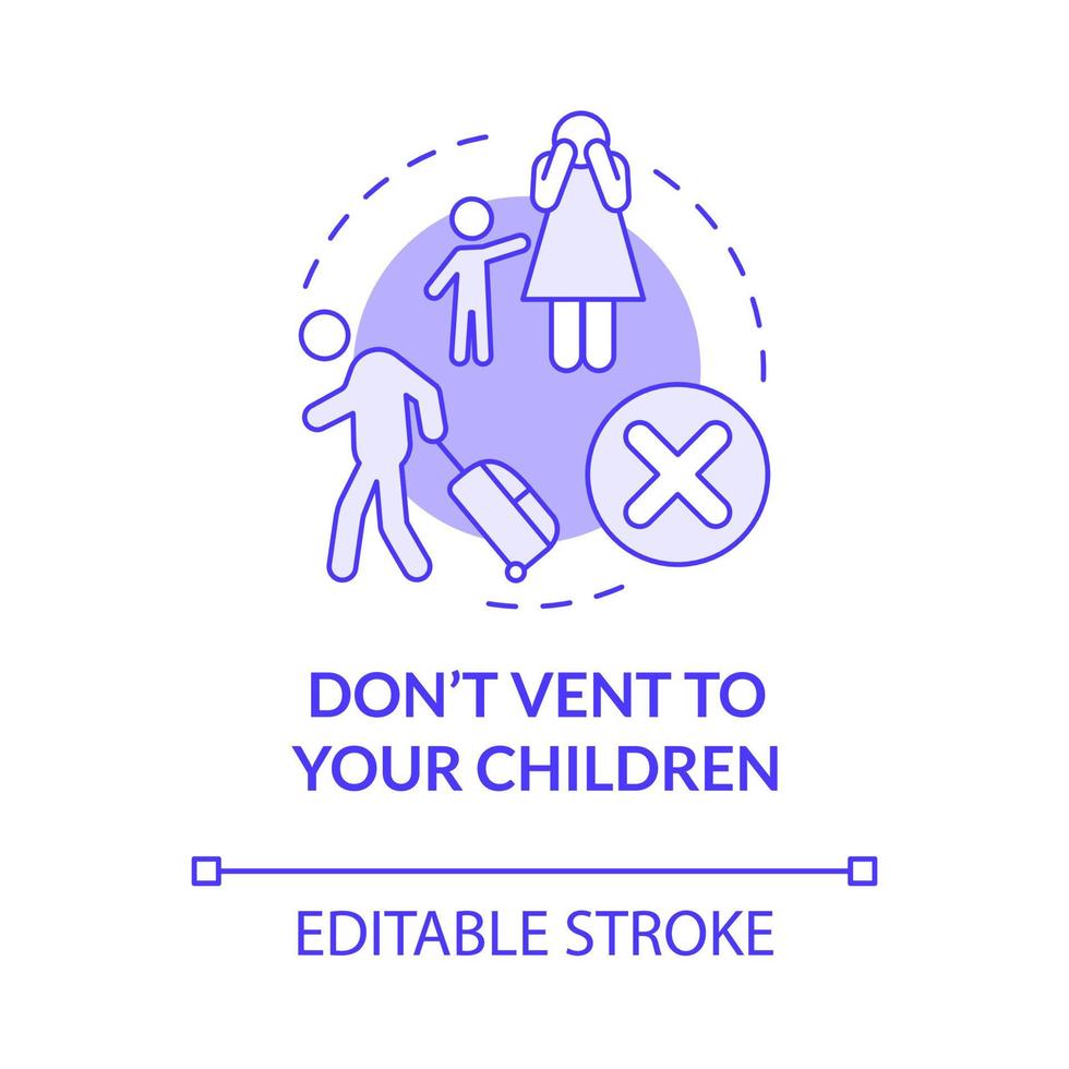 Dont vent to your children purple concept icon. Protect kids during divorce abstract idea thin line illustration. Isolated outline drawing. Editable stroke. Roboto-Medium, Myriad Pro-Bold fonts used vector