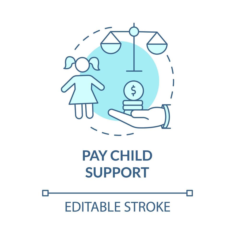 Pay child support turquoise concept icon. Parents responsibility. Divorce abstract idea thin line illustration. Isolated outline drawing. Editable stroke. Roboto-Medium, Myriad Pro-Bold fonts used vector