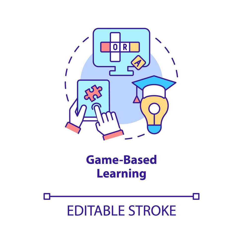 Game based learning concept icon. Engagement and motivation. Elearning abstract idea thin line illustration. Isolated outline drawing. Editable stroke. Roboto-Medium, Myriad Pro-Bold fonts used vector