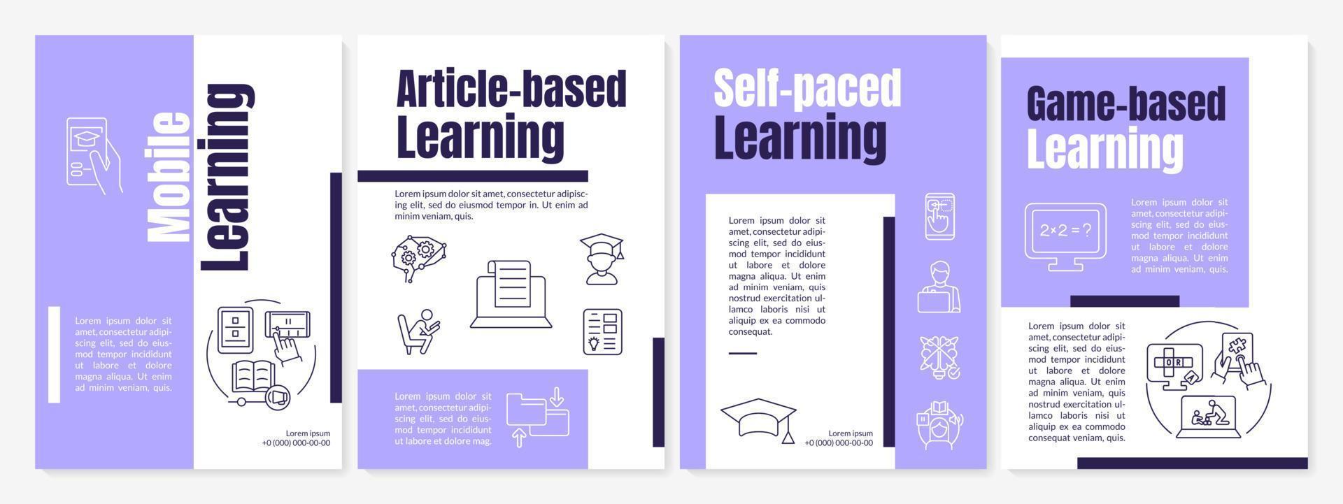 Elearning platforms types purple brochure template. Online education. Booklet print design with linear icons. Vector layouts for presentation, annual reports, ads. Anton, Lato-Regular fonts used