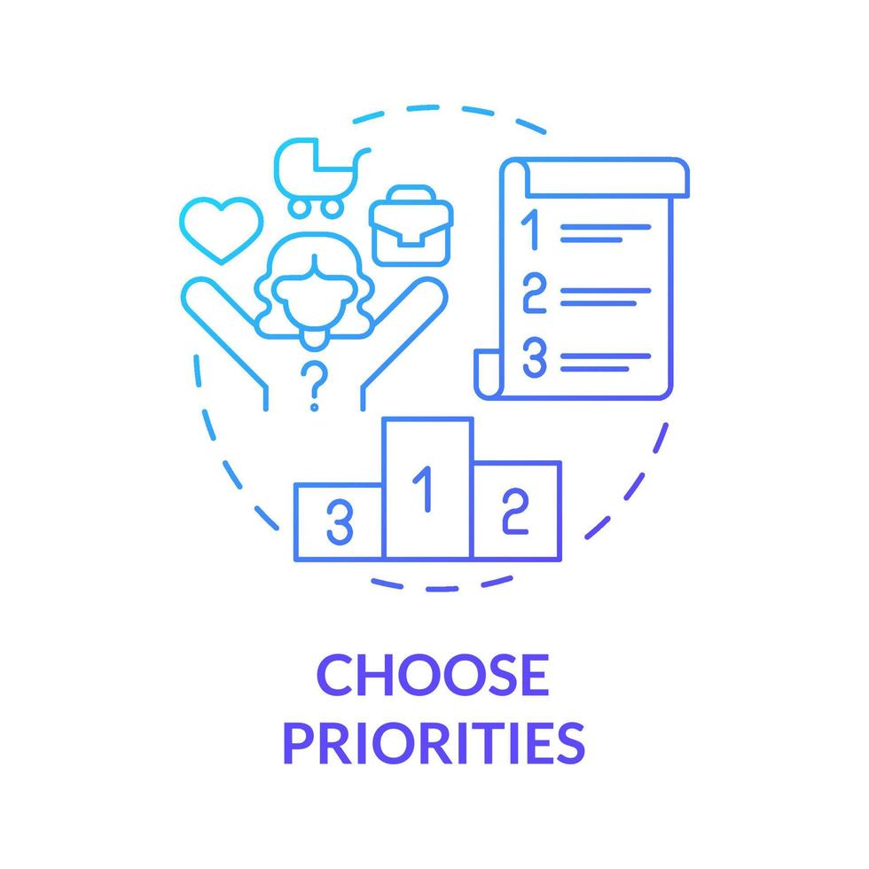 Choose priorities blue gradient concept icon. Life and work harmonic balance abstract idea thin line illustration. Isolated outline drawing. Roboto-Medium, Myriad Pro-Bold fonts used vector