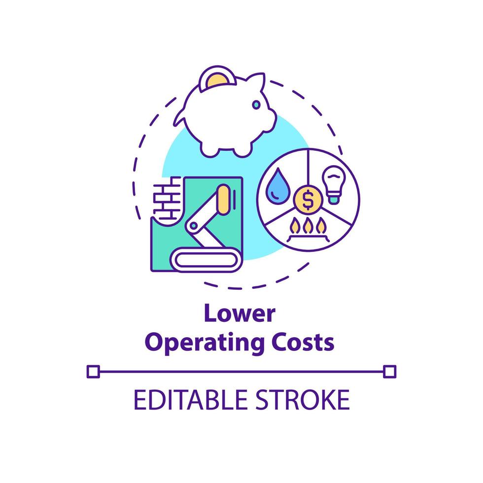 Lower operating costs concept icon. Industrial automation advantages abstract idea thin line illustration. Isolated outline drawing. Editable stroke. Roboto-Medium, Myriad Pro-Bold fonts used vector