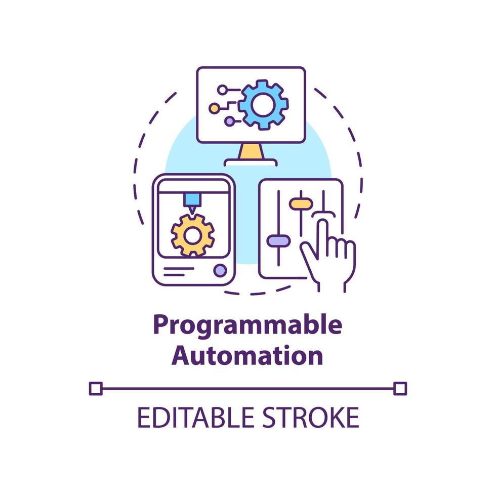 Programmable automation concept icon. Producing product in batches abstract  idea thin line illustration. Isolated outline drawing. Editable stroke.  Roboto-Medium, Myriad Pro-Bold fonts used 6411504 Vector Art at Vecteezy