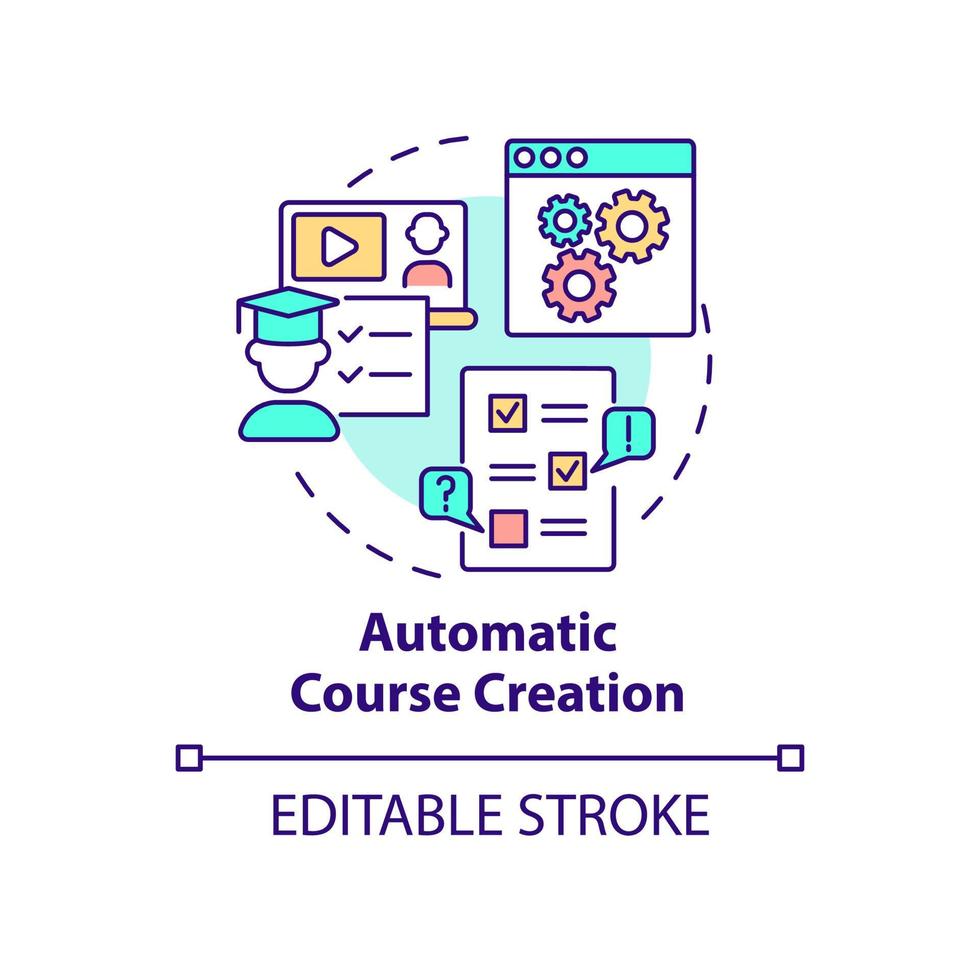 Automatic course creation concept icon. Education technology abstract idea thin line illustration. Isolated outline drawing. Editable stroke. Roboto-Medium, Myriad Pro-Bold fonts used vector