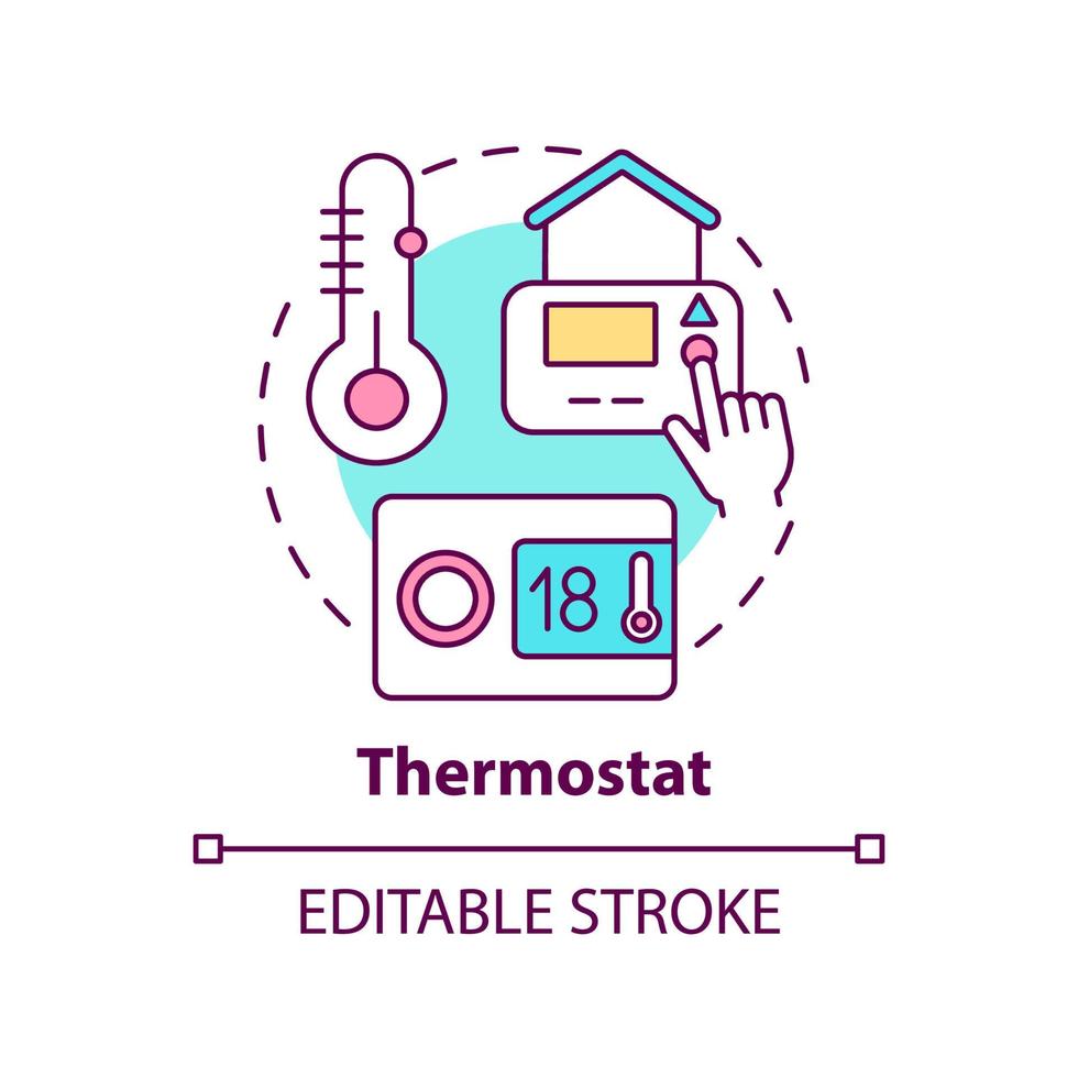 Thermostat concept icon. Smart household. Daily automation abstract idea thin line illustration. Isolated outline drawing. Editable stroke. Roboto-Medium, Myriad Pro-Bold fonts used vector
