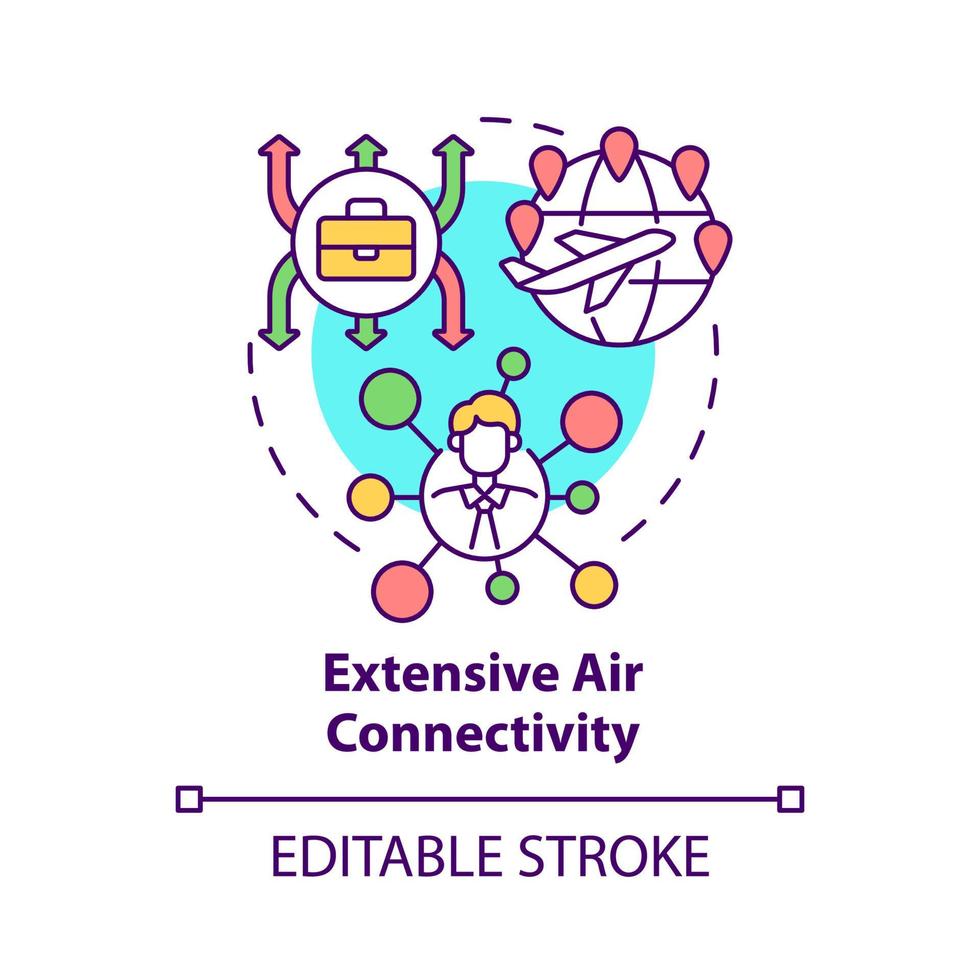 Extensive air connectivity concept icon. Starting business in Singapore abstract idea thin line illustration. Isolated outline drawing. Editable stroke. Roboto-Medium, Myriad Pro-Bold fonts used vector