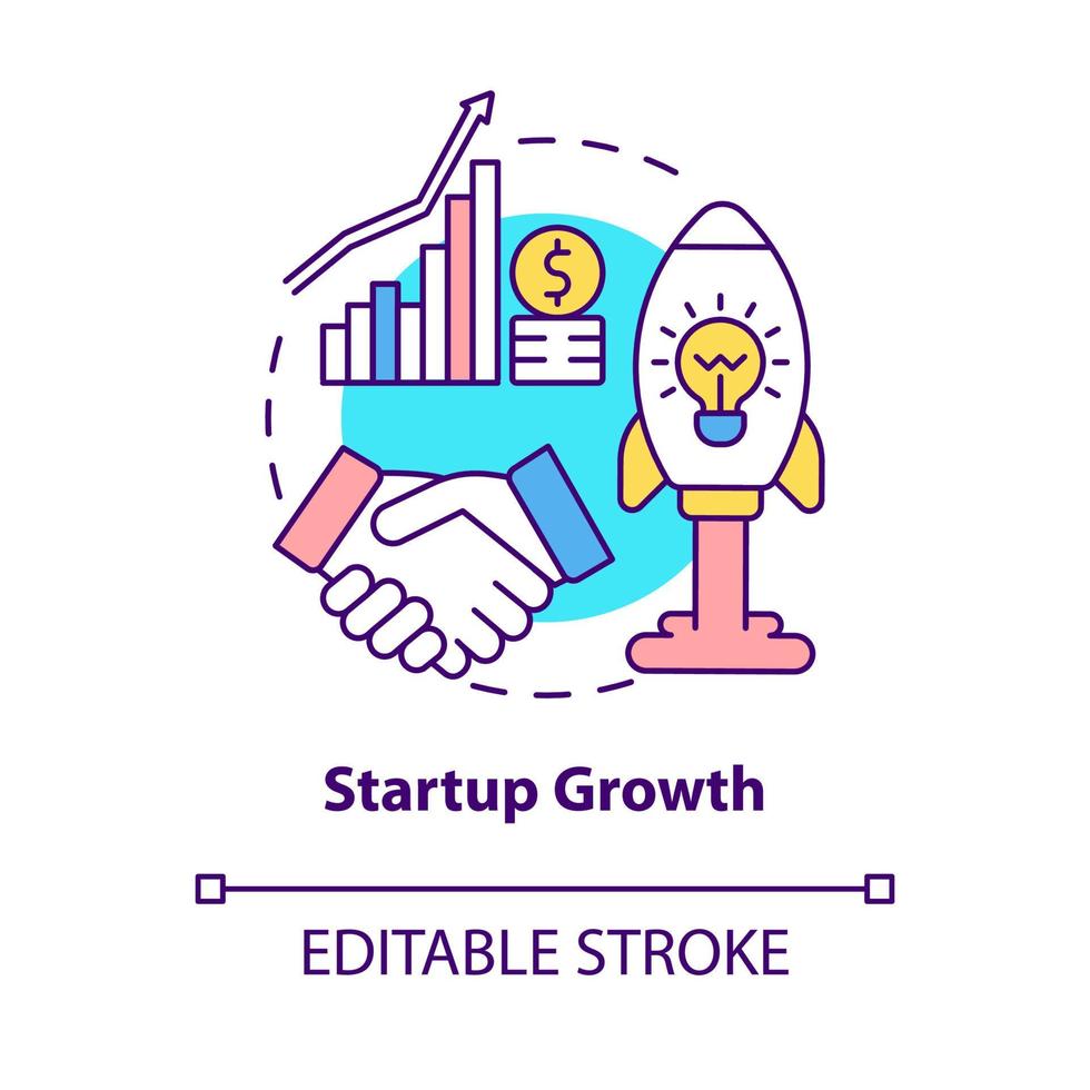 Startup growth concept icon. Massive growth potential abstract idea thin line illustration. Move business to Asia. Isolated outline drawing. Editable stroke. Roboto-Medium, Myriad Pro-Bold fonts used vector