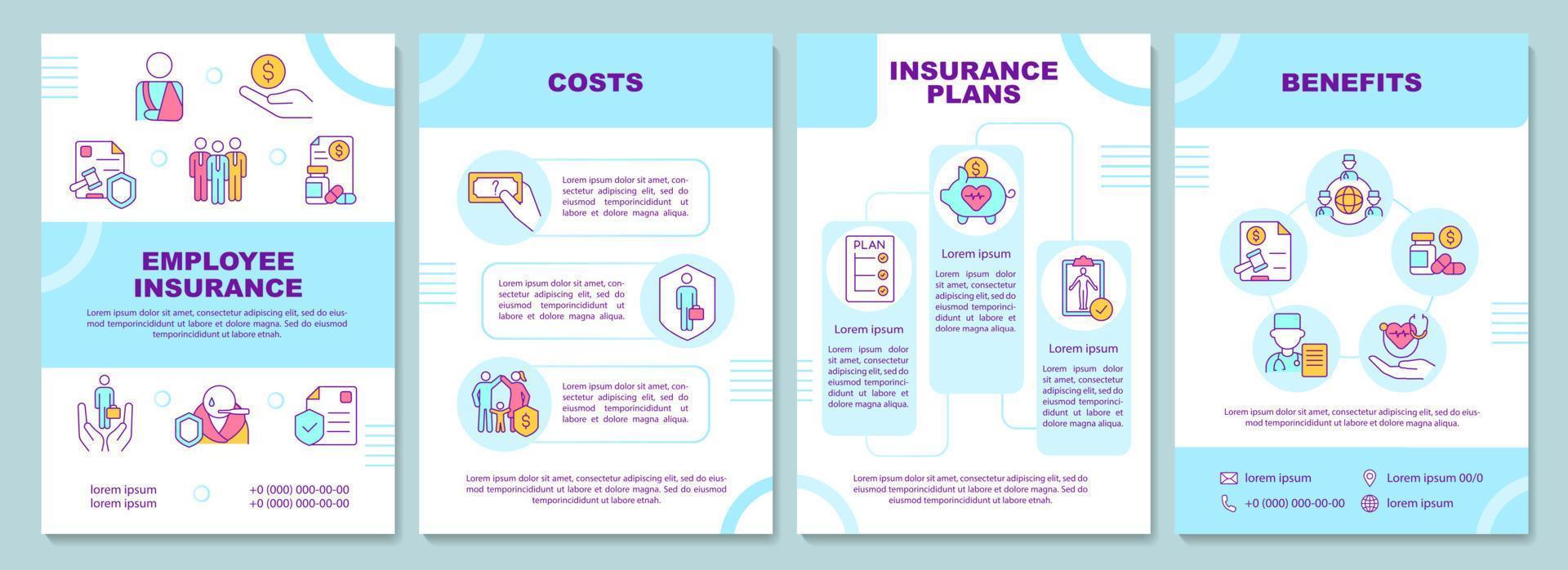 Employee insurance brochure template. Health care. Booklet print design with linear icons. Vector layouts for presentation, annual reports, ads. Arial-Black, Myriad Pro-Regular fonts used