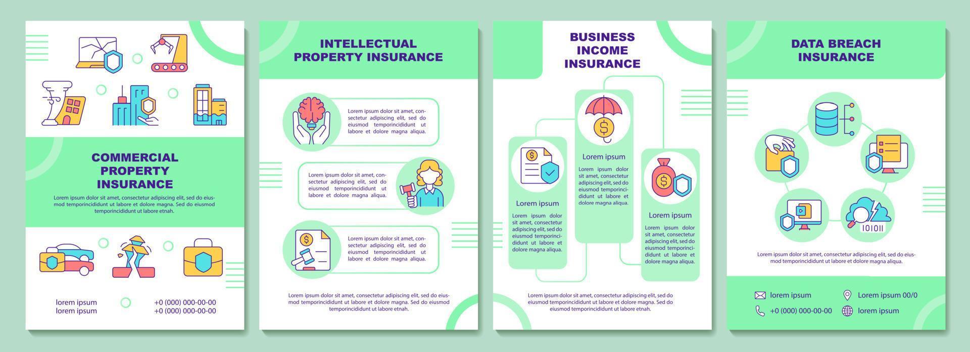 Commercial property insurance brochure template. Business income. Booklet print design with linear icon. Vector layouts for presentation, annual report, ads. Arial-Black, Myriad Pro-Regular fonts used