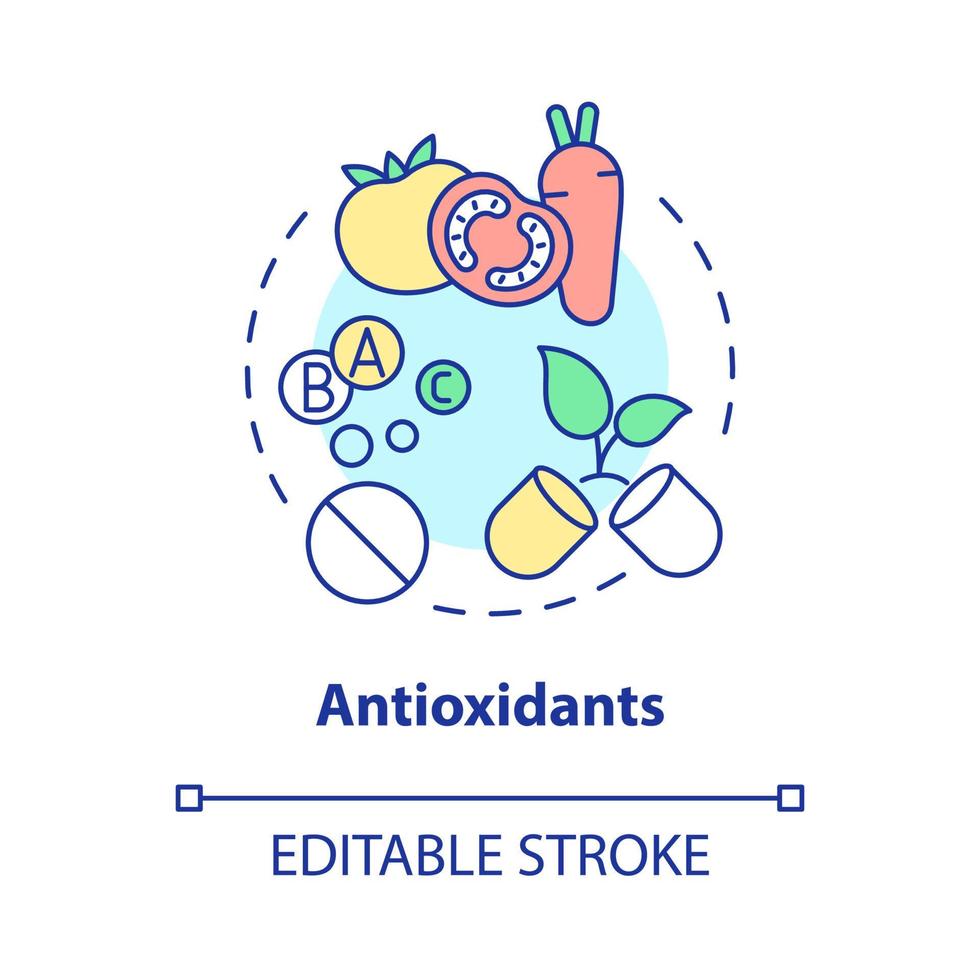 Antioxidants concept icon. Keep diet for healthcare. Fitness supplements abstract idea thin line illustration. Isolated outline drawing. Editable stroke. Roboto-Medium, Myriad Pro-Bold fonts used vector