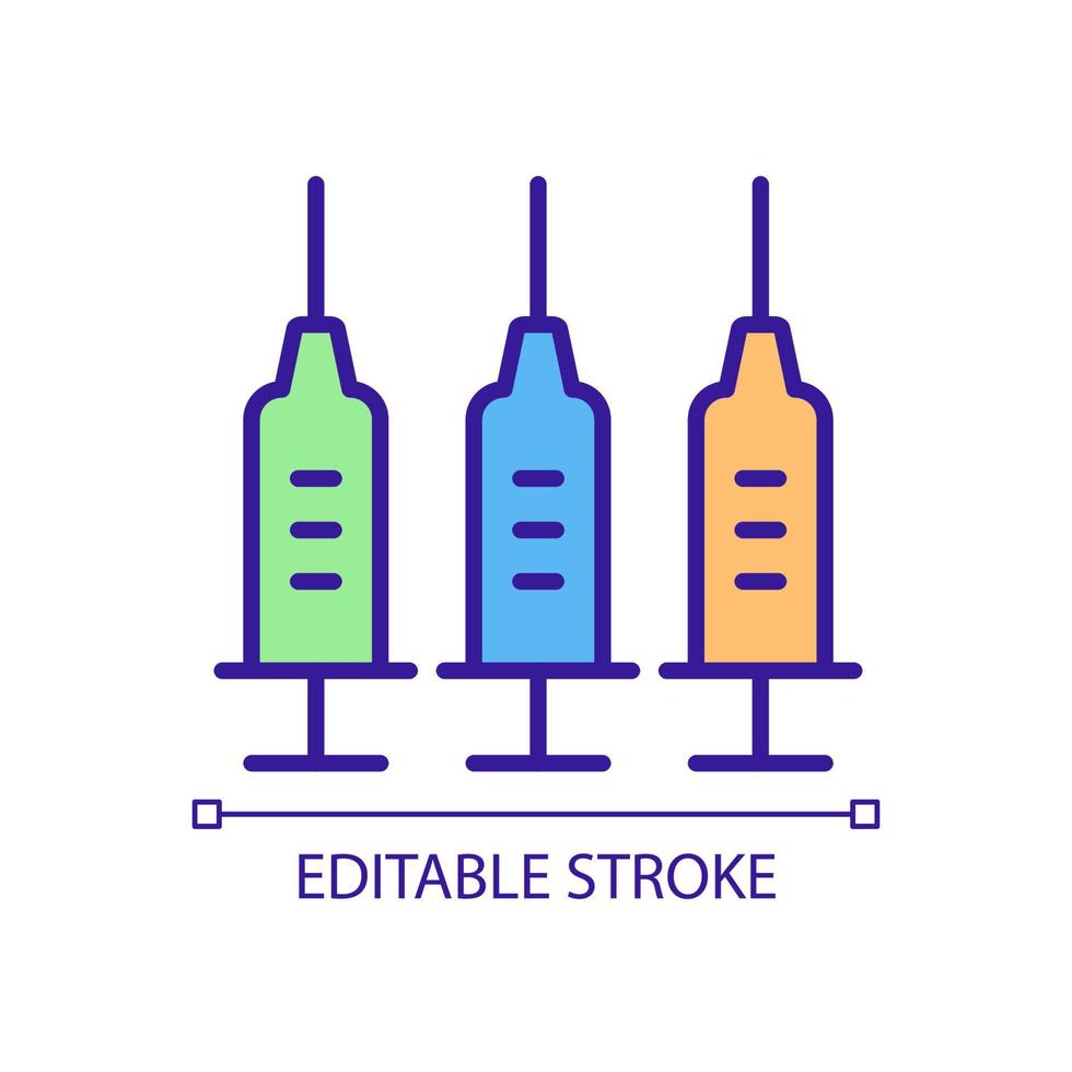 Covid vaccines types RGB color icon. Booster combinations. Support immune system. Different vaccine components. Isolated vector illustration. Simple filled line drawing. Editable stroke