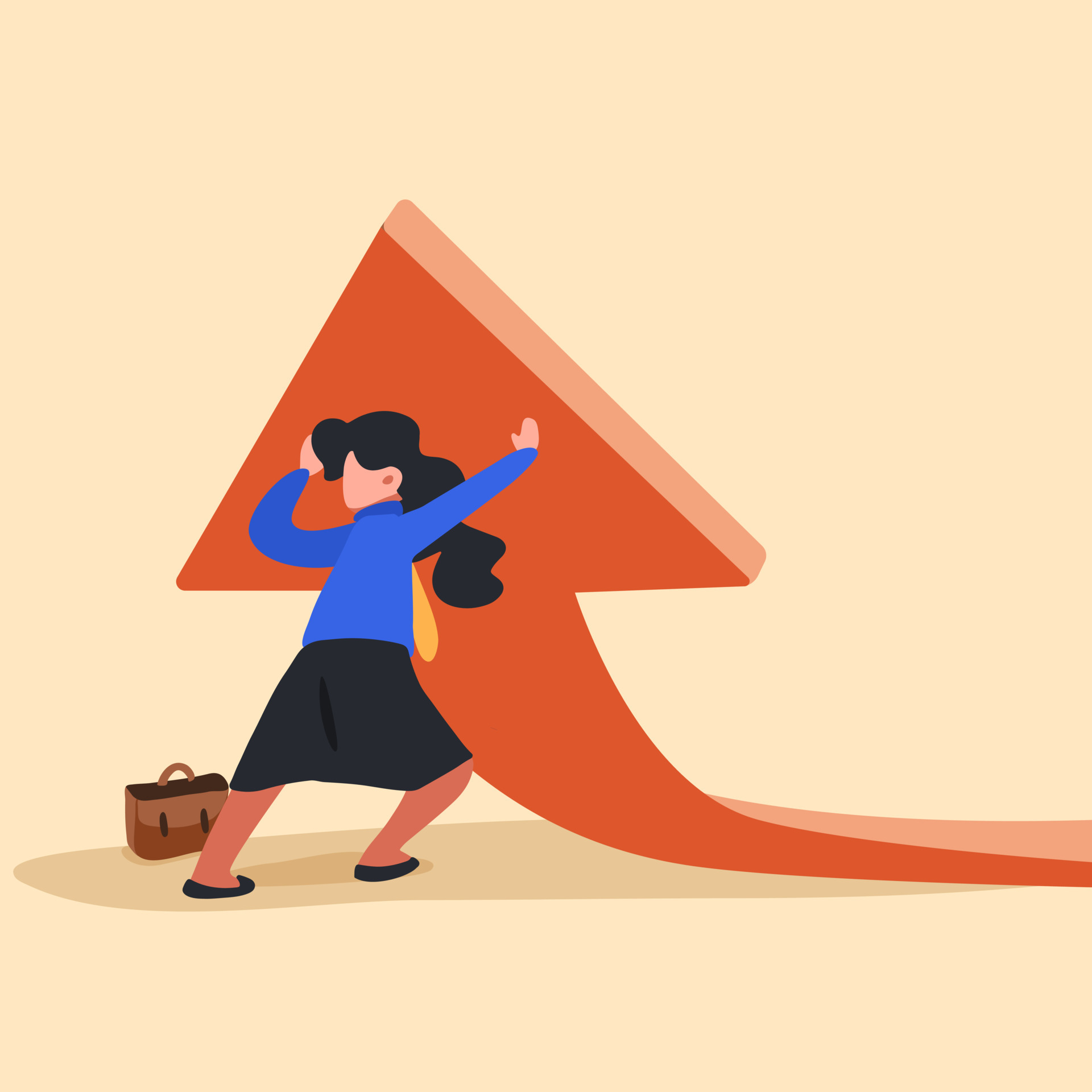 Business flat drawing young worker lifting rising financial arrow graph up. Businesswoman working hard to change direction of an arrow. Raising up arrow to reach success. Cartoon vector illustration 6411565 Vector Art Business flat drawing young worker lifting rising financial arrow graph up. Businesswoman working hard to change direction of an arrow. Raising up arrow to reach success. Cartoon vector illustration 6411565 Vector Art