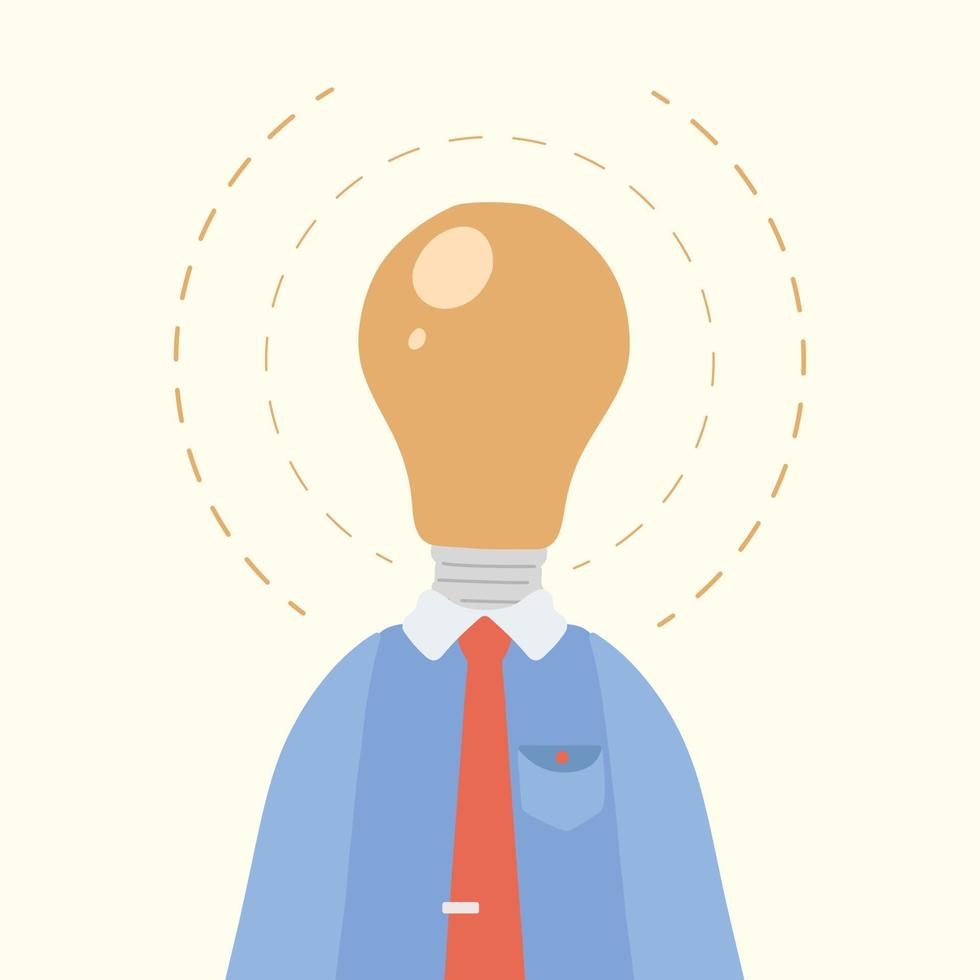 Business concept design of smart businessman with idea light bulb instead head. Metaphor of inspiration for successful. Creative thinking person symbol concept. Vector illustration flat cartoon style