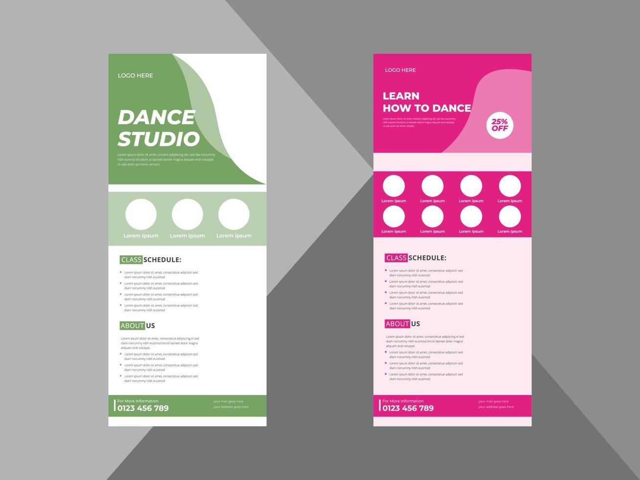 estudio de baile roll up banner plantilla de diseño, clase de baile roll up banner, cartel de estudio de baile promocional dl flyer template. vector