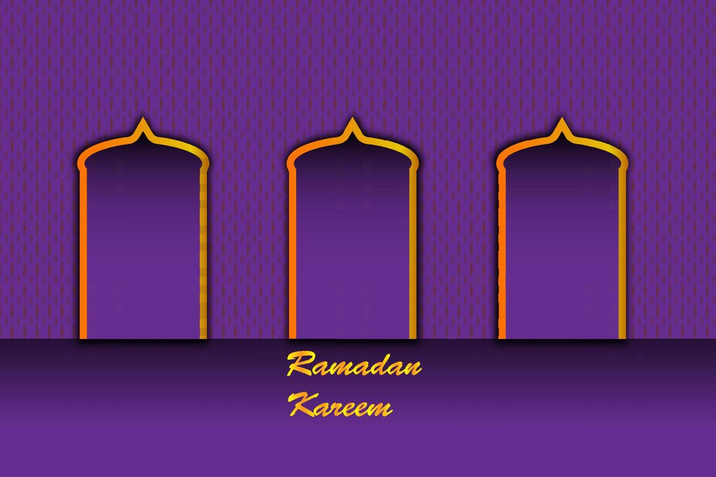 ramadan kareem background vector, greeting card design, purple color and pattern, mosque door vector