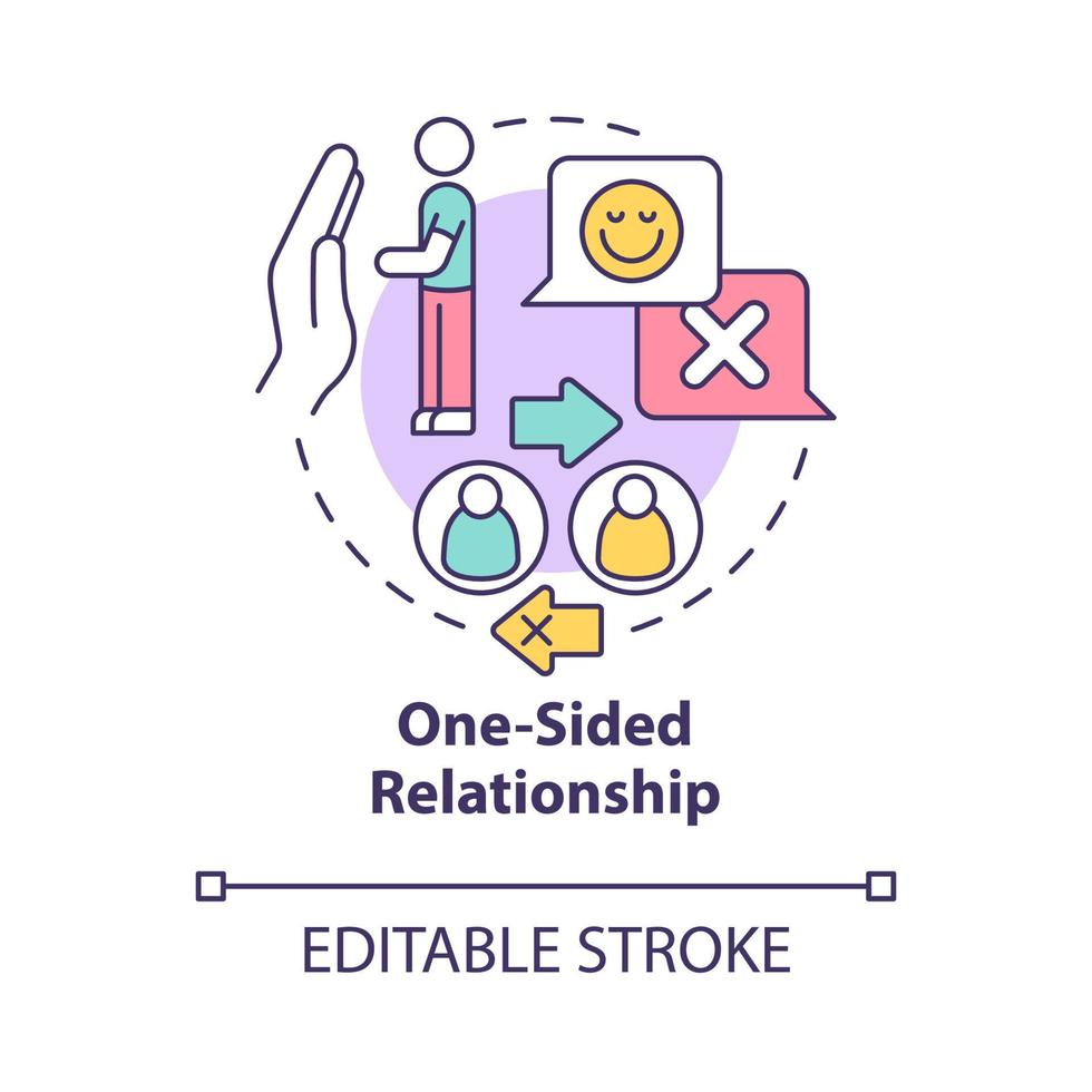 One-sided relationship concept icon. Conversation and listening problems. Selfish partner. Reciprocity lack abstract idea thin line illustration. Vector isolated outline color drawing. Editable stroke