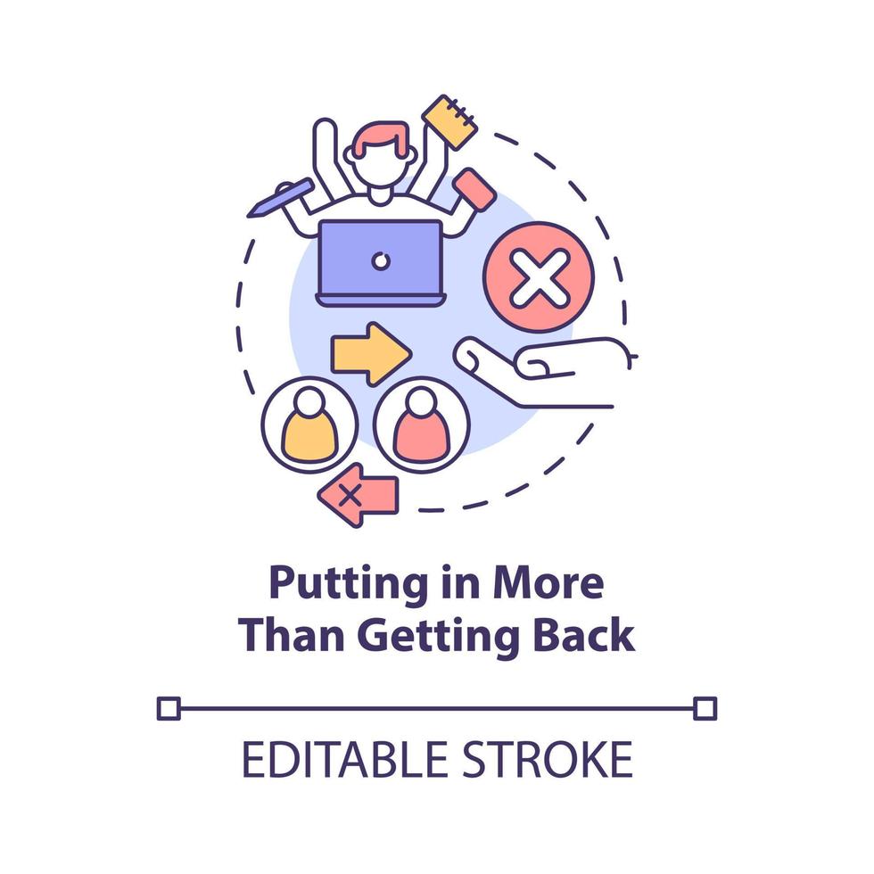 Putting in more than getting back concept icon. Reciprocity lack. Ungrateful attitude. Dissatisfaction abstract idea thin line illustration. Vector isolated outline color drawing. Editable stroke