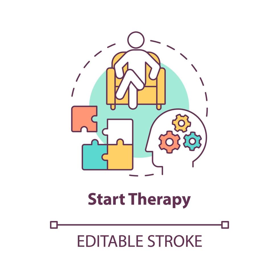 Start therapy concept icon. Breakup recovery. Toxic relationship fixing. Professional mental help abstract idea thin line illustration. Vector isolated outline color drawing. Editable stroke