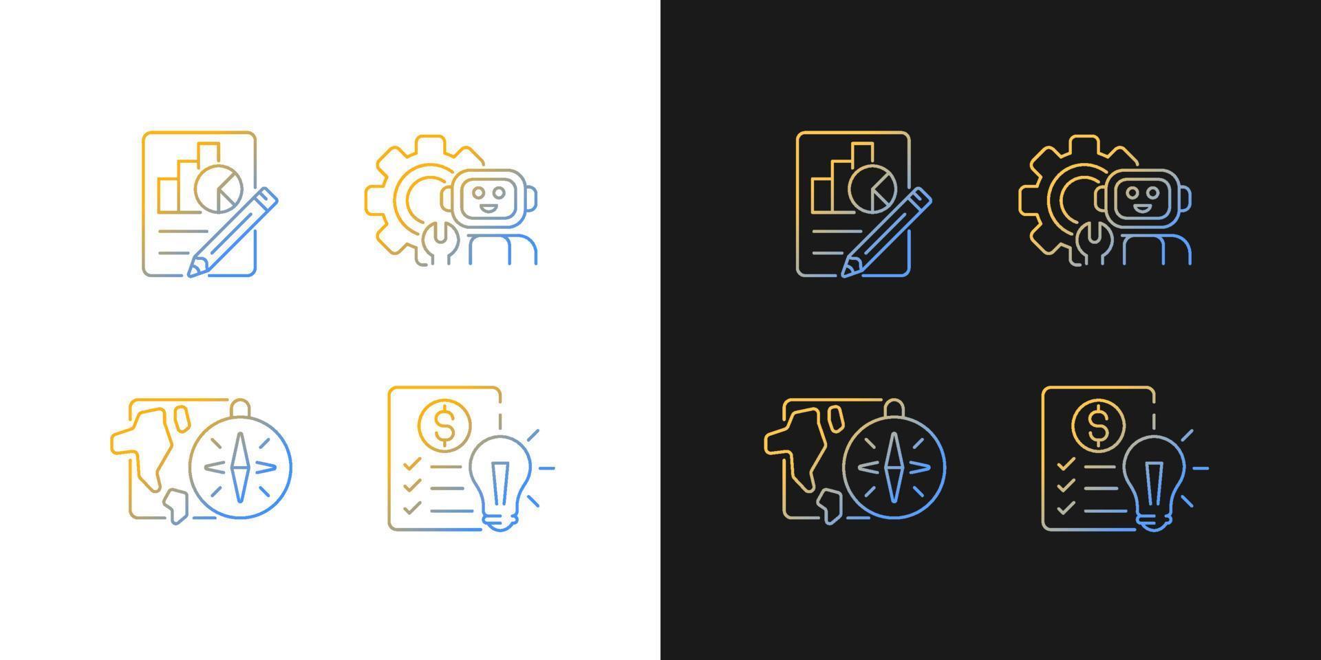 Diversity of school subjects gradient icons set for dark and light mode. Geography lessons. Thin line contour symbols bundle. Isolated vector outline illustrations collection on black and white