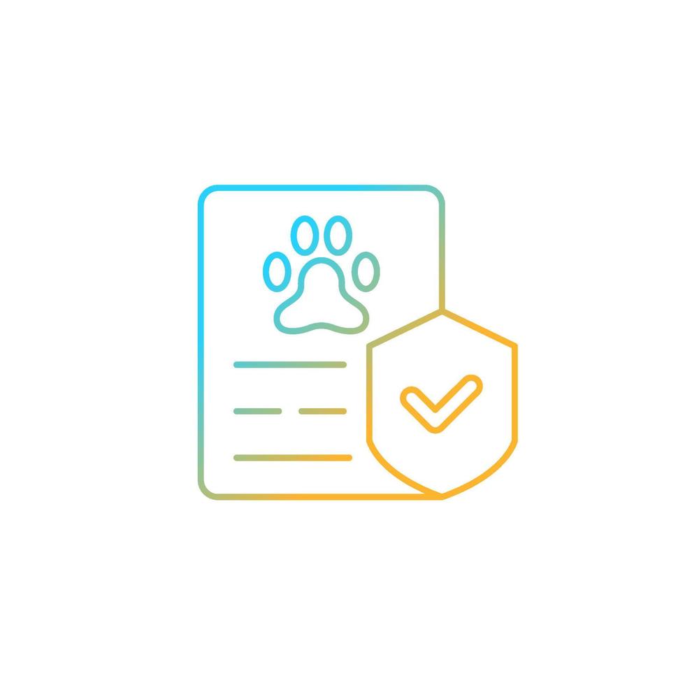 Pet insurance gradient linear vector icon. Employee voluntary benefit. Pet-friendly workplace policy. Care for animals. Thin line color symbol. Modern style pictogram. Vector isolated outline drawing